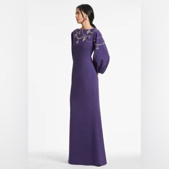 Sachin & Babi Giselle Gown Dress Amethyst Purple Crystal Embellished Size 0 NEW - Picture 2 of 10